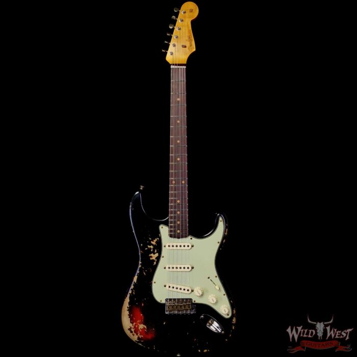Fender Custom Shop 1960 Stratocaster Heavy Relic Aged Black over 3 Tone Sunburst 7.65 lbs - Image 3