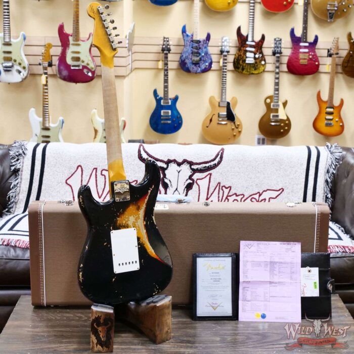 Fender Custom Shop 1960 Stratocaster Heavy Relic Aged Black over 3 Tone Sunburst 7.65 lbs - Image 10