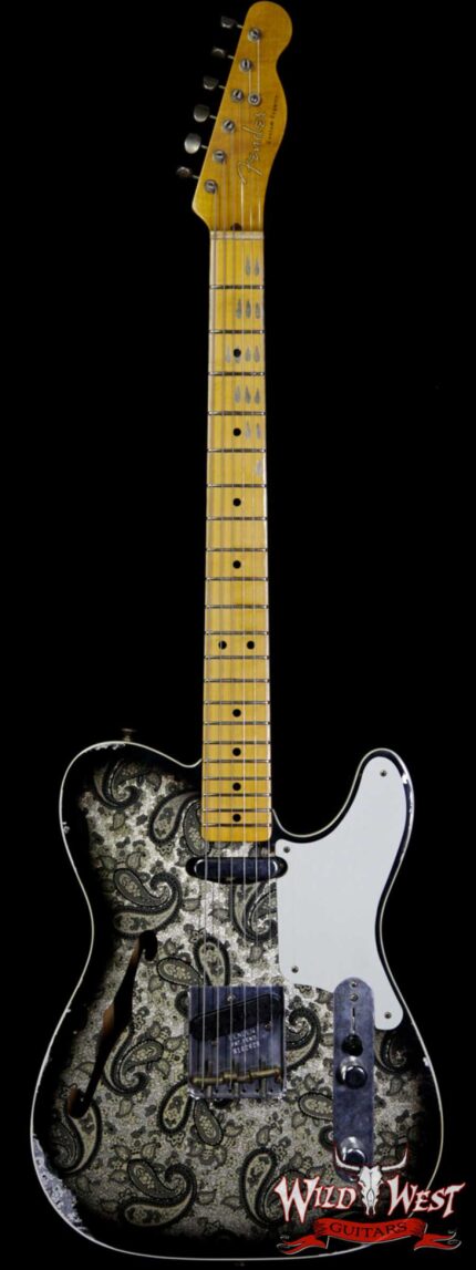 Fender Custom Shop Limited Editon Roasted Pine Double Esquire Thinline Custom Relic Semi-Hollow Maple Neck Aged Black Paisley