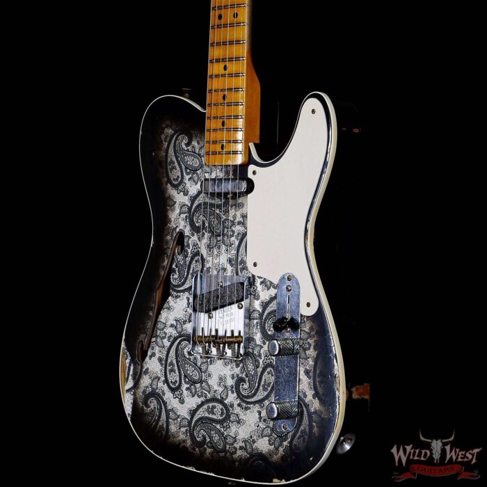 Fender Custom Shop Limited Editon Roasted Pine Double Esquire Thinline Custom Relic Semi-Hollow Maple Neck Aged Black Paisley - Image 2