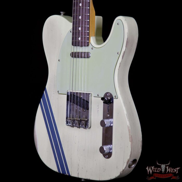 2018 NAMM Fender Custom Shop Masterbuilt Greg Fessler 1963 Telecaster Relic with Blue Stripes Vintage White - Image 2