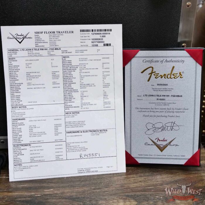 2025 Fender Custom Shop Wild West Guitars Exclusive Jason Smith Masterbuilt John 5 “Goldie” Telecaster HH NOS Frost Gold 8.00 lbs - Image 14