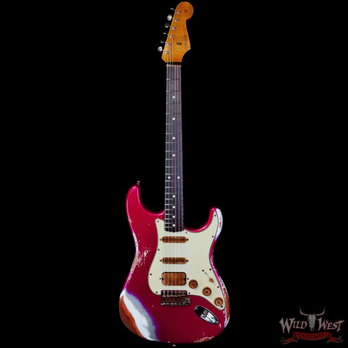 Fender Custom Shop Wild West Pink Lightning 2.0 Stratocaster HSS Rosewood Board 21 Frets Heavy Relic Lipstick Pink Metallic over Olympic White 7.95 LBS - Image 3