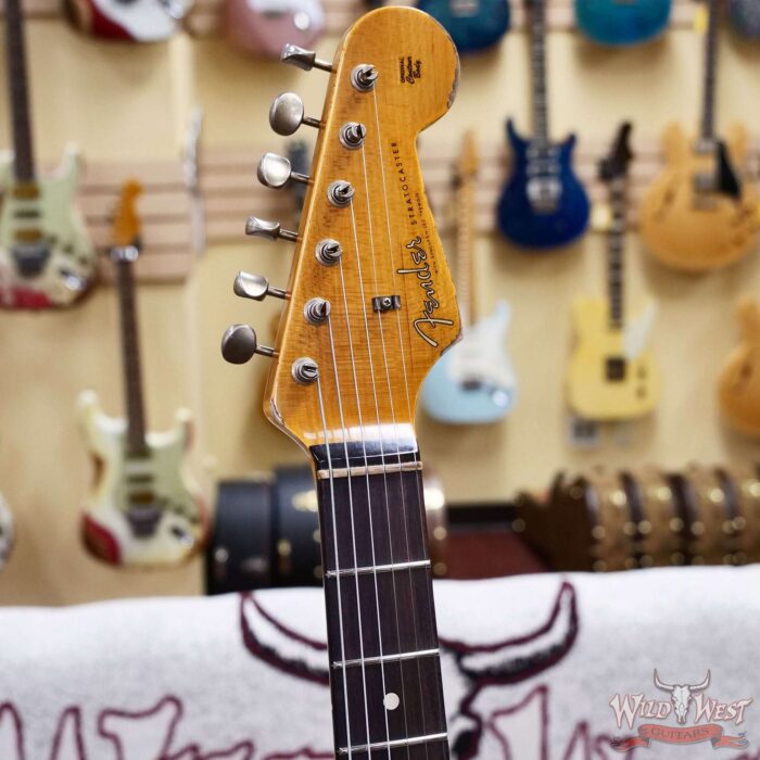 Fender Custom Shop Wild West Pink Lightning 2.0 Stratocaster HSS Rosewood Board 21 Frets Heavy Relic Lipstick Pink Metallic over Olympic White 7.95 LBS - Image 7