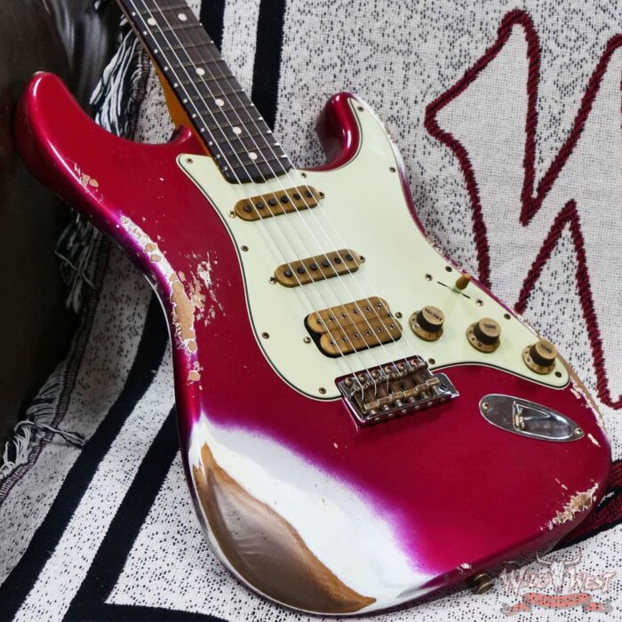 Fender Custom Shop Wild West Pink Lightning 2.0 Stratocaster HSS Rosewood Board 21 Frets Heavy Relic Lipstick Pink Metallic over Olympic White 7.95 LBS - Image 8