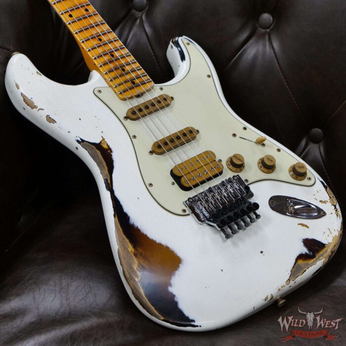 Fender Custom Shop Wild West White Lightning Stratocaster HSS Floyd Rose Maple Board 21 Frets Heavy Relic 2 Tone Sunburst - Image 8
