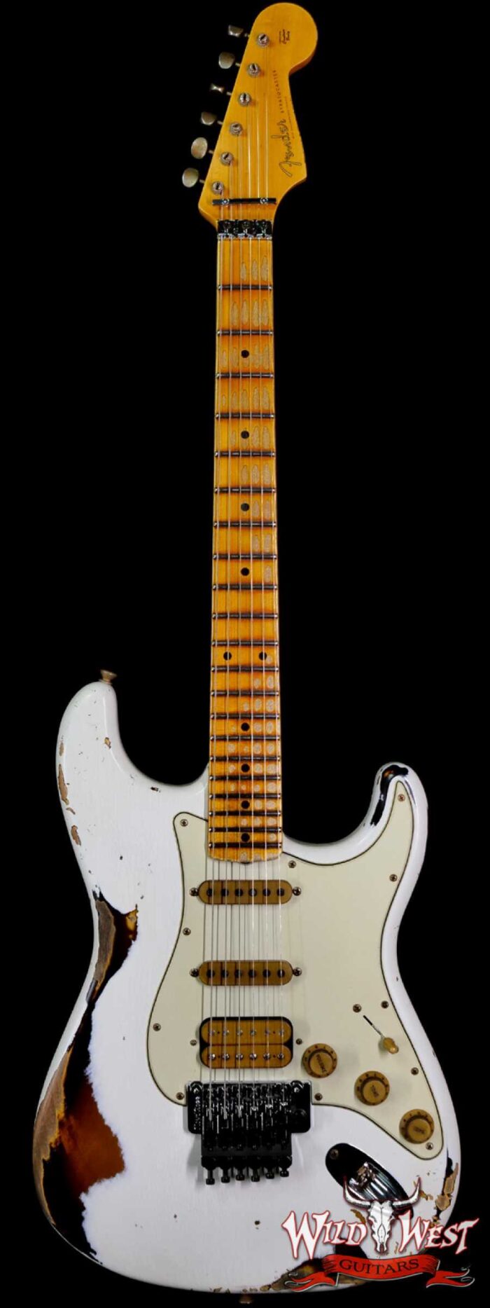 Fender Custom Shop Wild West White Lightning Stratocaster HSS Floyd Rose Maple Board 21 Frets Heavy Relic 2 Tone Sunburst - Image 1