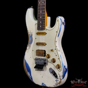 Fender Custom Shop Wild West White Lightning Stratocaster HSS Floyd Rose Rosewood Board 22 Frets Heavy Relic Lake Placid Blue - Image 2