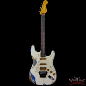Fender Custom Shop Wild West White Lightning Stratocaster HSS Floyd Rose Rosewood Board 22 Frets Heavy Relic Lake Placid Blue - Image 3