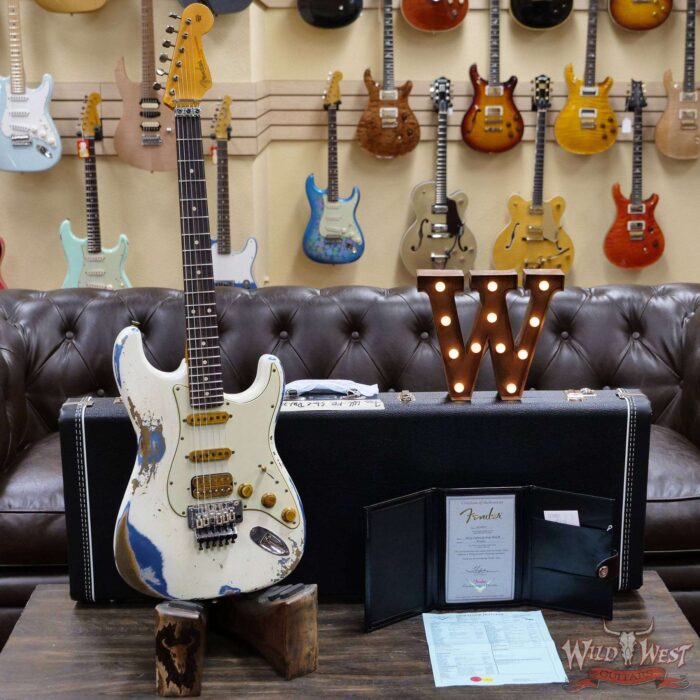 Fender Custom Shop Wild West White Lightning Stratocaster HSS Floyd Rose Rosewood Board 22 Frets Heavy Relic Lake Placid Blue - Image 6