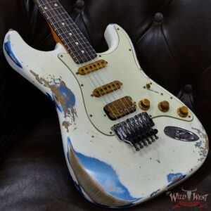 Fender Custom Shop Wild West White Lightning Stratocaster HSS Floyd Rose Rosewood Board 22 Frets Heavy Relic Lake Placid Blue - Image 8