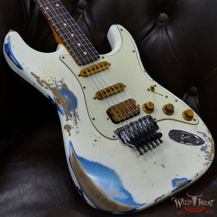 Fender Custom Shop Wild West White Lightning Stratocaster HSS Floyd Rose Rosewood Board 22 Frets Heavy Relic Lake Placid Blue - Image 8