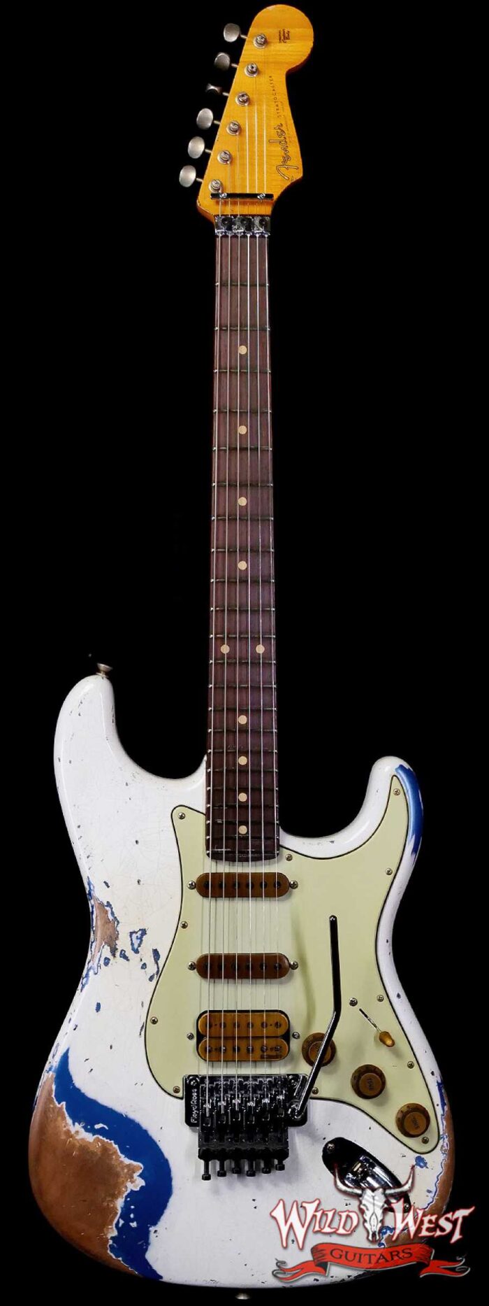 Fender Custom Shop Wild West White Lightning Stratocaster HSS Floyd Rose Rosewood Fingerboard 22 Frets Heavy Relic Lake Placid Blue 7.70 LBS - Image 1