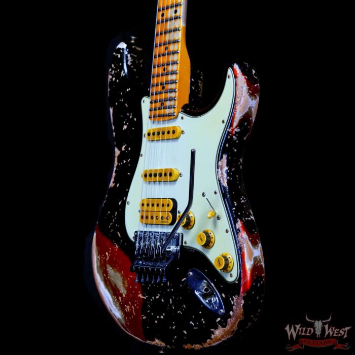 Fender Custom Shop Wild West Black Lightning Stratocaster HSS Floyd Rose Maple Board 22 Frets Heavy Relic Candy Tangerine - Image 2