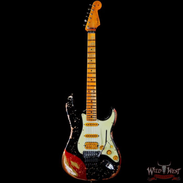 Fender Custom Shop Wild West Black Lightning Stratocaster HSS Floyd Rose Maple Board 22 Frets Heavy Relic Candy Tangerine - Image 3