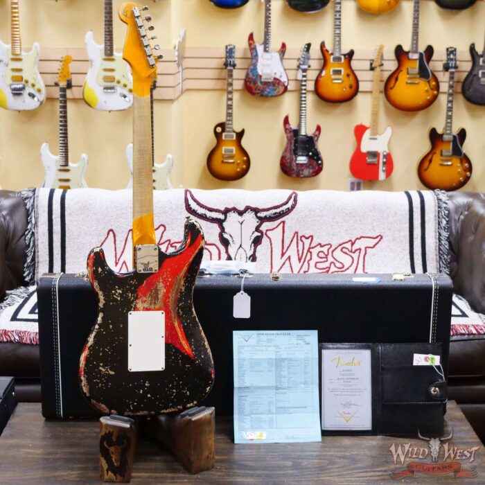 Fender Custom Shop Wild West Black Lightning Stratocaster HSS Floyd Rose Maple Board 22 Frets Heavy Relic Candy Tangerine - Image 10