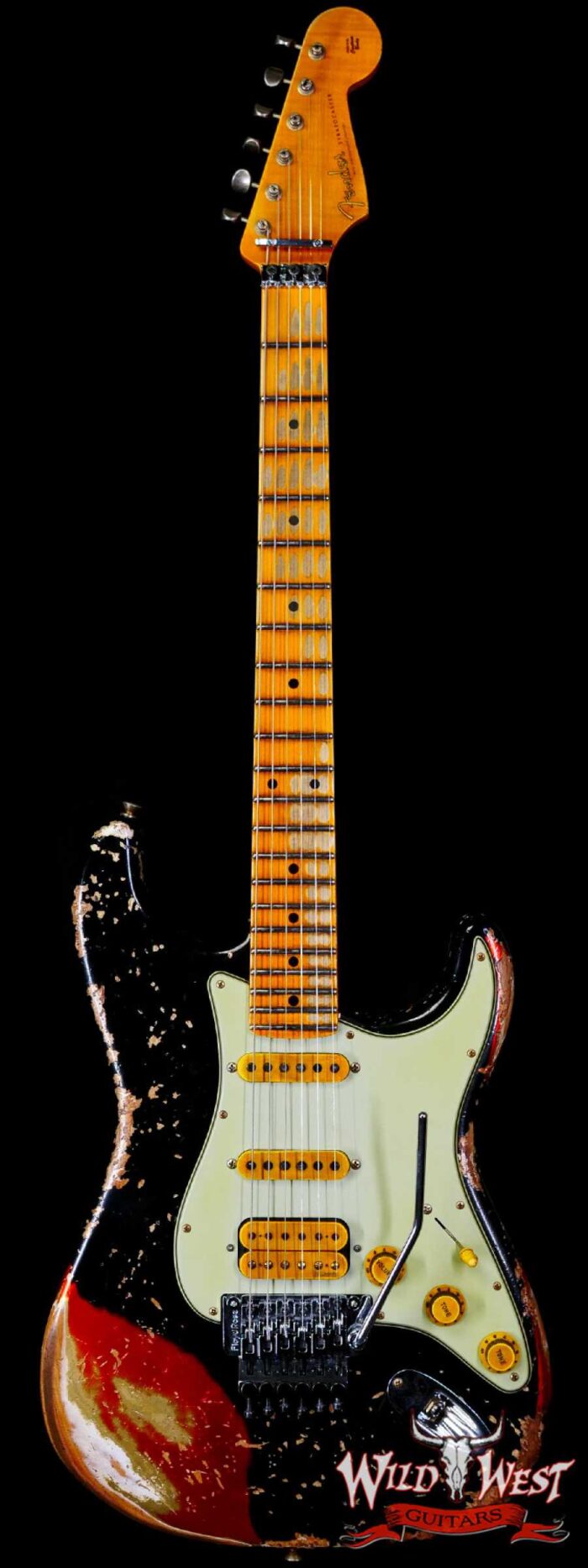 Fender Custom Shop Wild West Black Lightning Stratocaster HSS Floyd Rose Maple Board 22 Frets Heavy Relic Candy Tangerine - Image 1