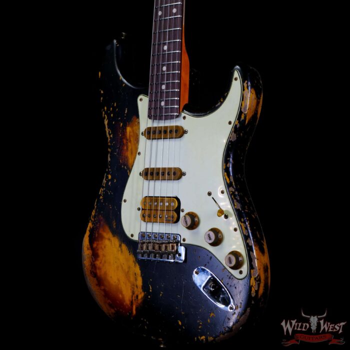 Fender Custom Shop Wild West Black Lightning 2.0 Stratocaster HSS Rosewood Board 22 Frets Heavy Relic 3 Tone Sunburst - Image 2