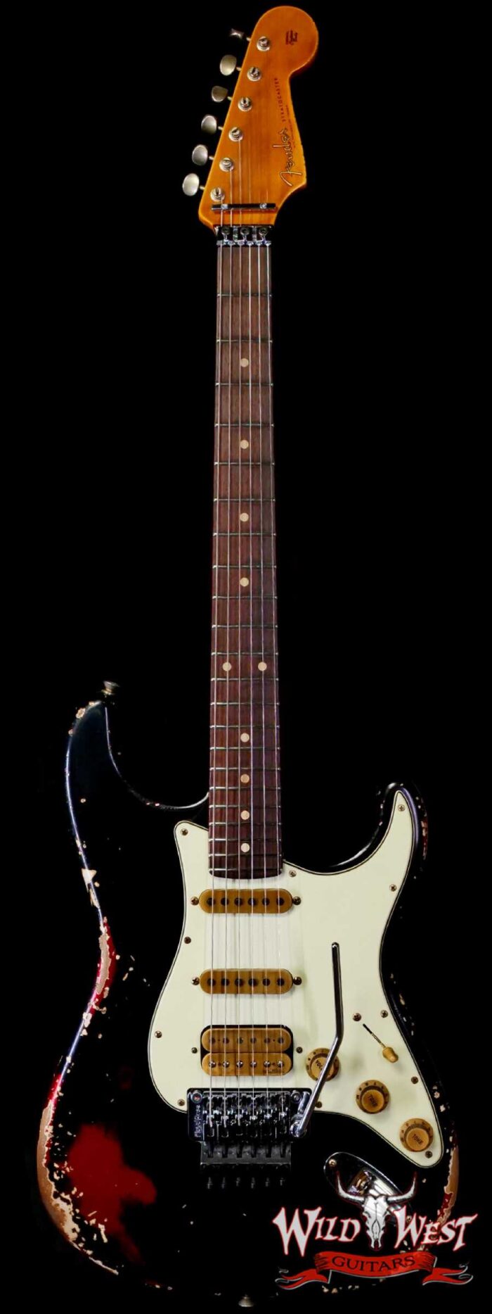 Fender Custom Shop Wild West Black Lightning Stratocaster HSS Floyd Rose Rosewood Board 22 Frets Heavy Relic Candy Apple Red 8.15 LBS - Image 1