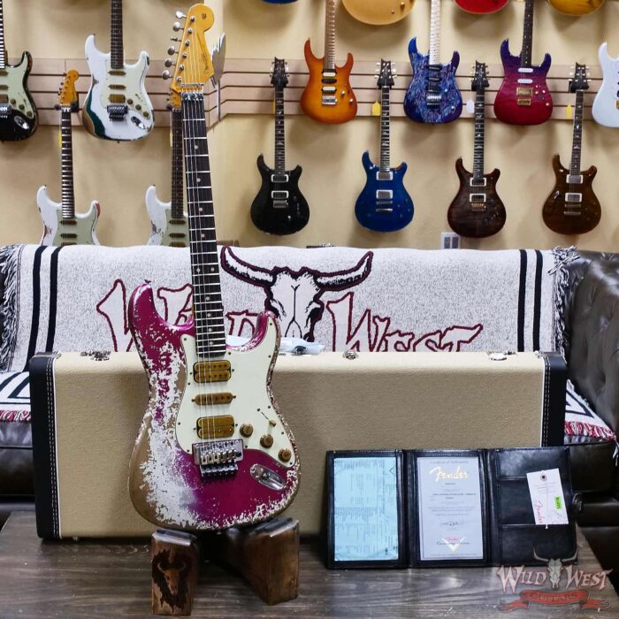 Fender Custom Shop Wild West Pink Lightning Stratocaster Floyd Rose HSH Rosewood Fingerboard 22 Frets Heavy Relic Lipstick Pink Metallic 7.95 lbs - Image 6