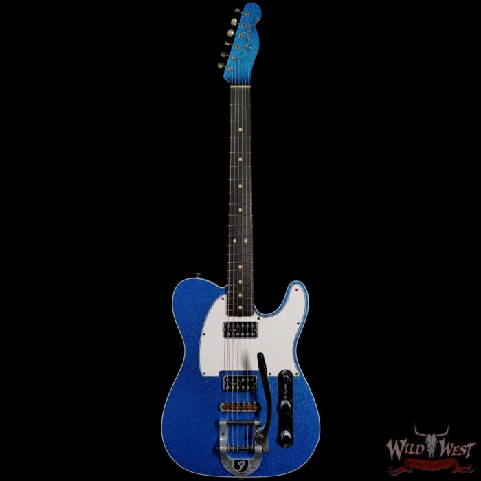 Fender Custom Shop TV Jones Telecaster Custom Bigsby Okoume Body Ebony Board Matching Headstock Journeyman Relic Blue Sparkle - Image 3