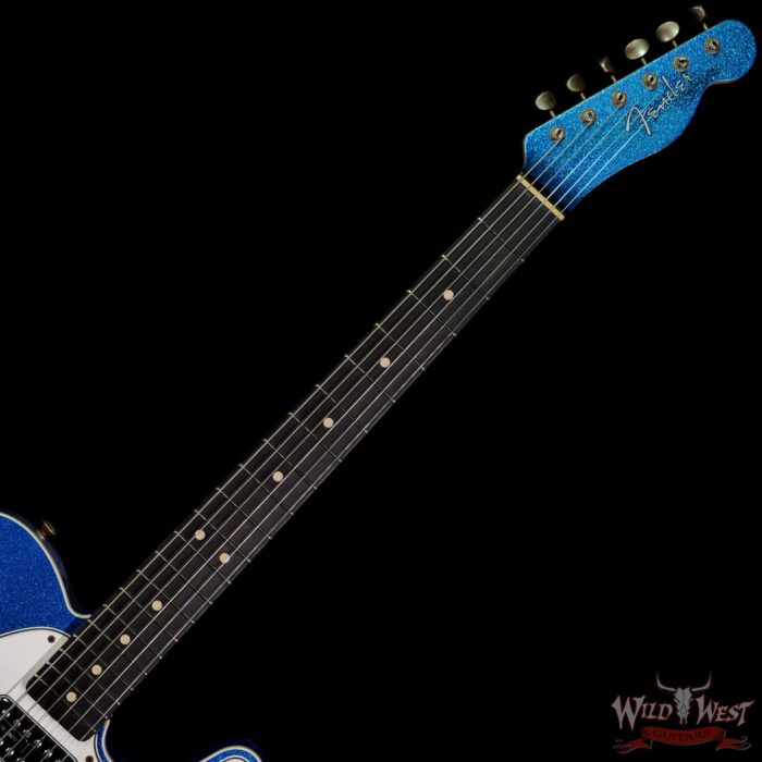 Fender Custom Shop TV Jones Telecaster Custom Bigsby Okoume Body Ebony Board Matching Headstock Journeyman Relic Blue Sparkle - Image 4