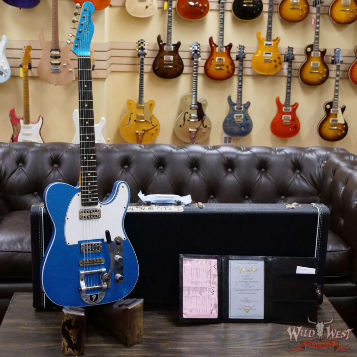 Fender Custom Shop TV Jones Telecaster Custom Bigsby Okoume Body Ebony Board Matching Headstock Journeyman Relic Blue Sparkle - Image 6