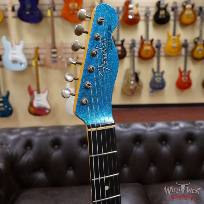 Fender Custom Shop TV Jones Telecaster Custom Bigsby Okoume Body Ebony Board Matching Headstock Journeyman Relic Blue Sparkle - Image 7