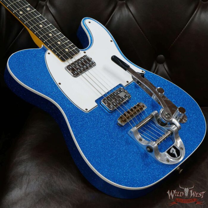 Fender Custom Shop TV Jones Telecaster Custom Bigsby Okoume Body Ebony Board Matching Headstock Journeyman Relic Blue Sparkle - Image 8