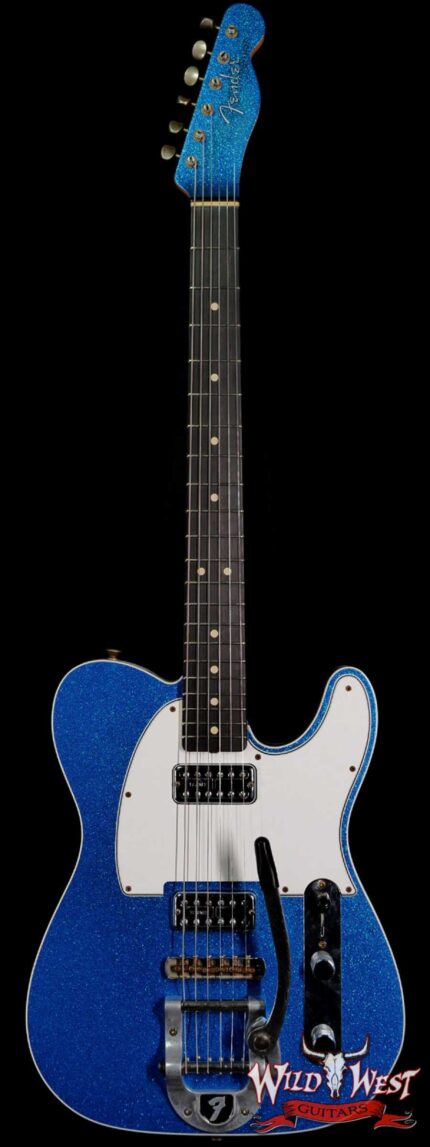Fender Custom Shop TV Jones Telecaster Custom Bigsby Okoume Body Ebony Board Matching Headstock Journeyman Relic Blue Sparkle