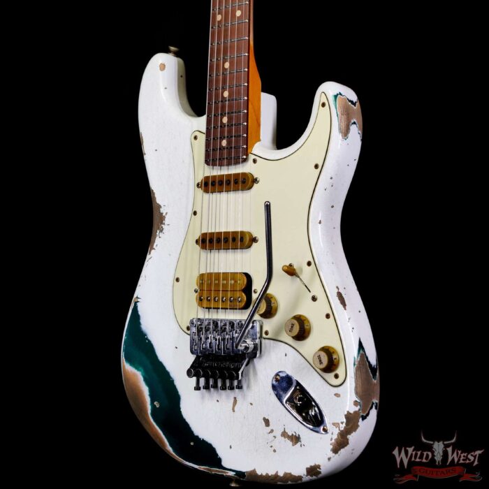 Fender Custom Shop Wild West White Lightning Stratocaster HSS Floyd Rose Rosewood Board 22 Frets Heavy Relic British Racing Green - Image 2