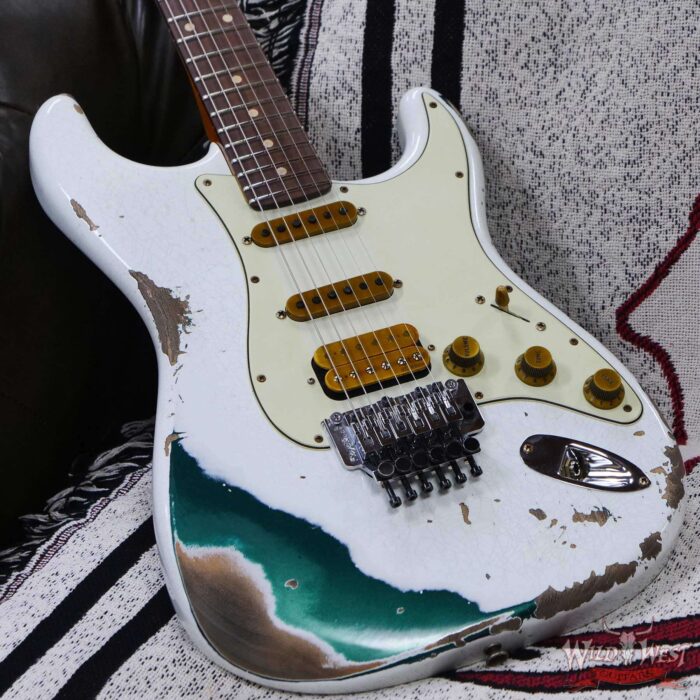 Fender Custom Shop Wild West White Lightning Stratocaster HSS Floyd Rose Rosewood Board 22 Frets Heavy Relic British Racing Green - Image 8