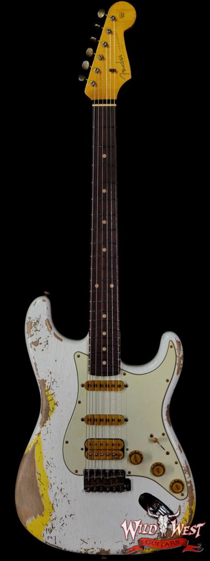 Fender Custom Shop Wild West White Lightning 2.0 Stratocaster HSS Rosewood Board 22 Frets Heavy Relic Graffiti Yellow