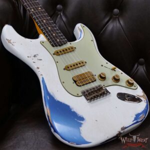 Fender Custom Shop Wild West White Lightning 2.0 Stratocaster HSS Rosewood Board 21 Frets Heavy Relic Lake Placid Blue - Image 8