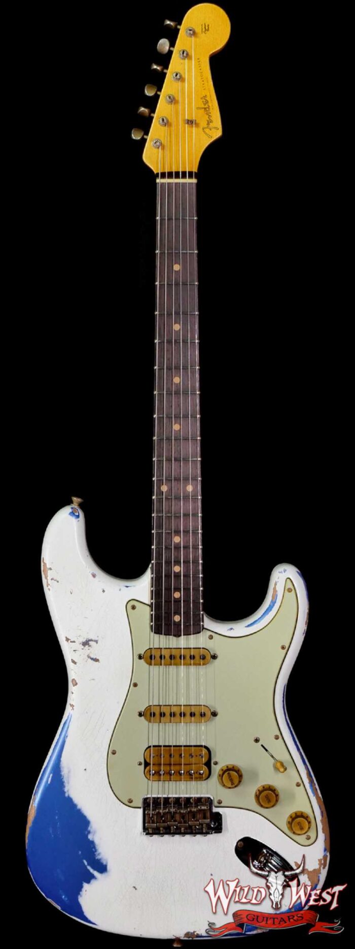 Fender Custom Shop Wild West White Lightning 2.0 Stratocaster HSS Rosewood Board 21 Frets Heavy Relic Lake Placid Blue - Image 1