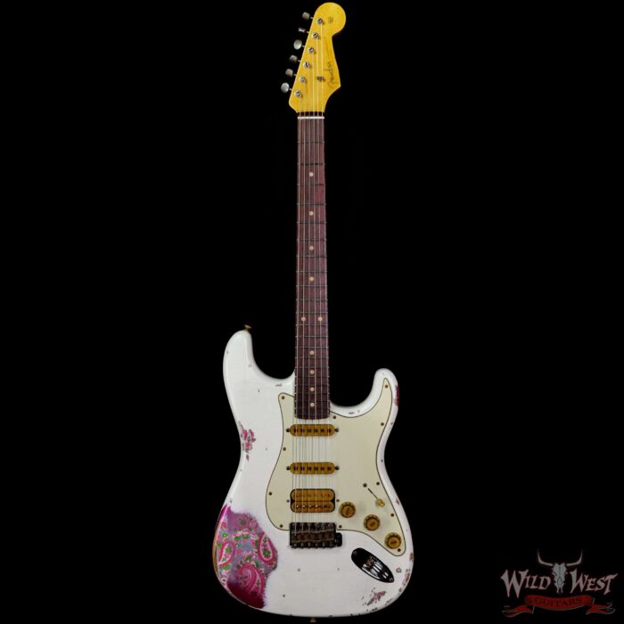 Fender Custom Shop Wild West White Lightning 2.0 Stratocaster HSS Rosewood Board 22 Frets Heavy Relic Pink Paisley - Image 3