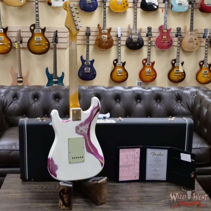Fender Custom Shop Wild West White Lightning 2.0 Stratocaster HSS Rosewood Board 22 Frets Heavy Relic Pink Paisley - Image 9