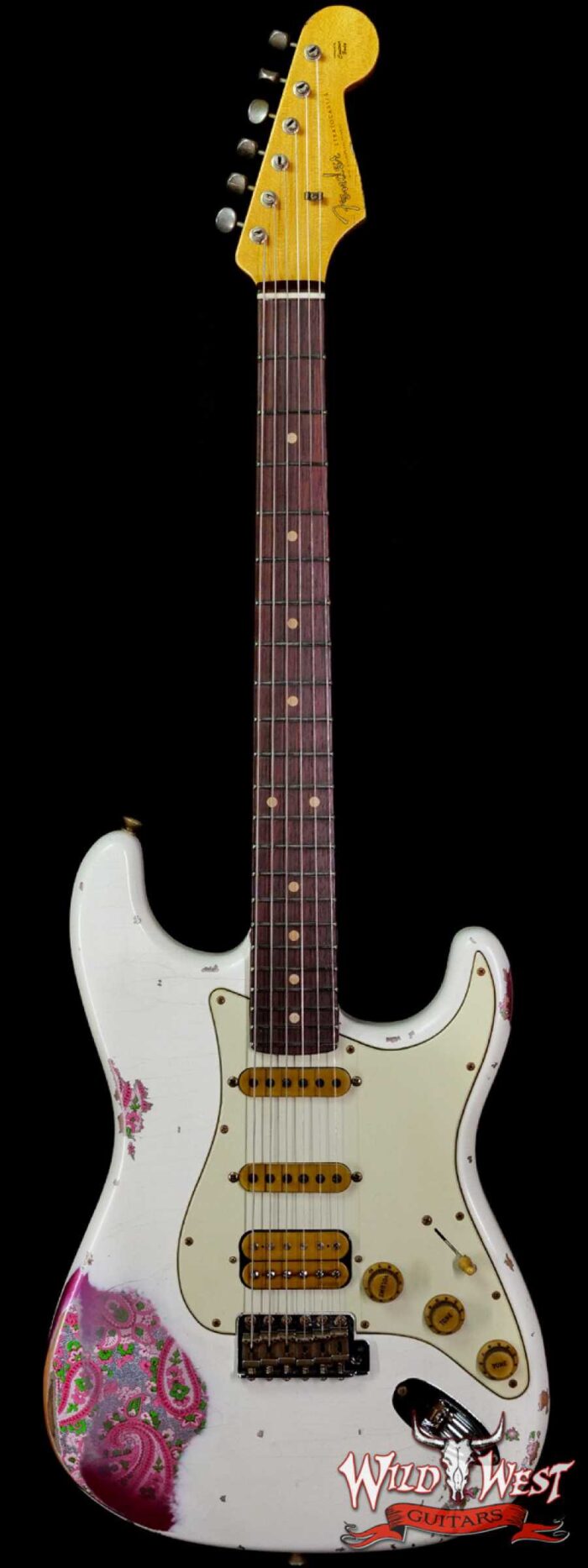 Fender Custom Shop Wild West White Lightning 2.0 Stratocaster HSS Rosewood Board 22 Frets Heavy Relic Pink Paisley - Image 1