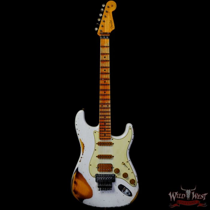 Fender Custom Shop Wild West White Lightning Stratocaster HSS Floyd Rose Maple Board 22 Frets Heavy Relic 2 Tone Sunburst - Image 3