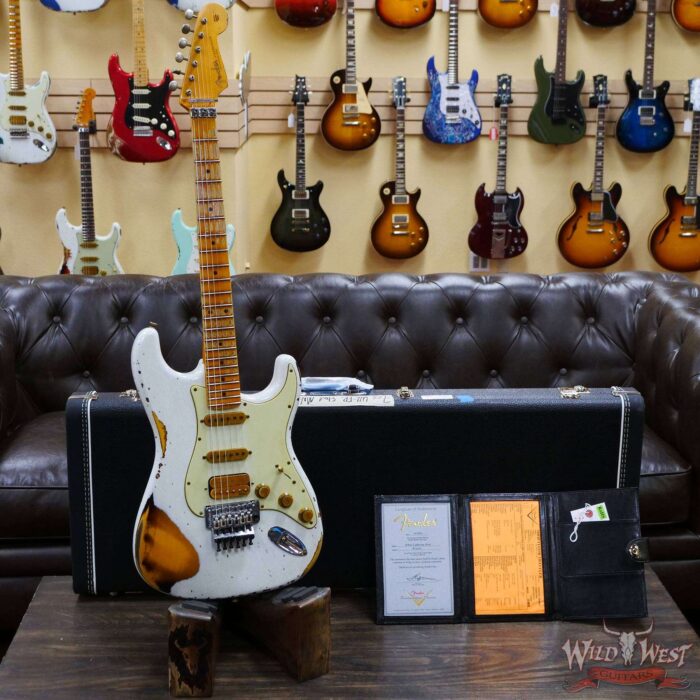 Fender Custom Shop Wild West White Lightning Stratocaster HSS Floyd Rose Maple Board 22 Frets Heavy Relic 2 Tone Sunburst - Image 6