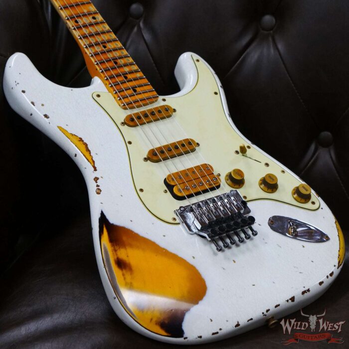 Fender Custom Shop Wild West White Lightning Stratocaster HSS Floyd Rose Maple Board 22 Frets Heavy Relic 2 Tone Sunburst - Image 8