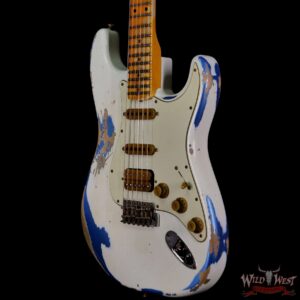 Fender Custom Shop Wild West White Lightning 2.0 Stratocaster HSS Maple Board 21 Frets Heavy Relic Lake Placid Blue - Image 2