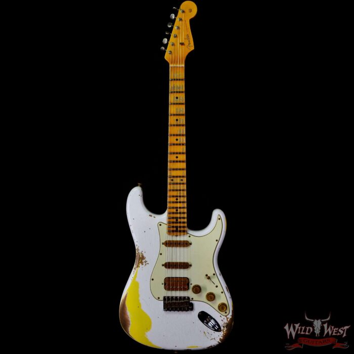 Fender Custom Shop Wild West White Lightning 2.0 Stratocaster HSS Maple Board 21 Frets Heavy Relic Graffiti Yellow - Image 3