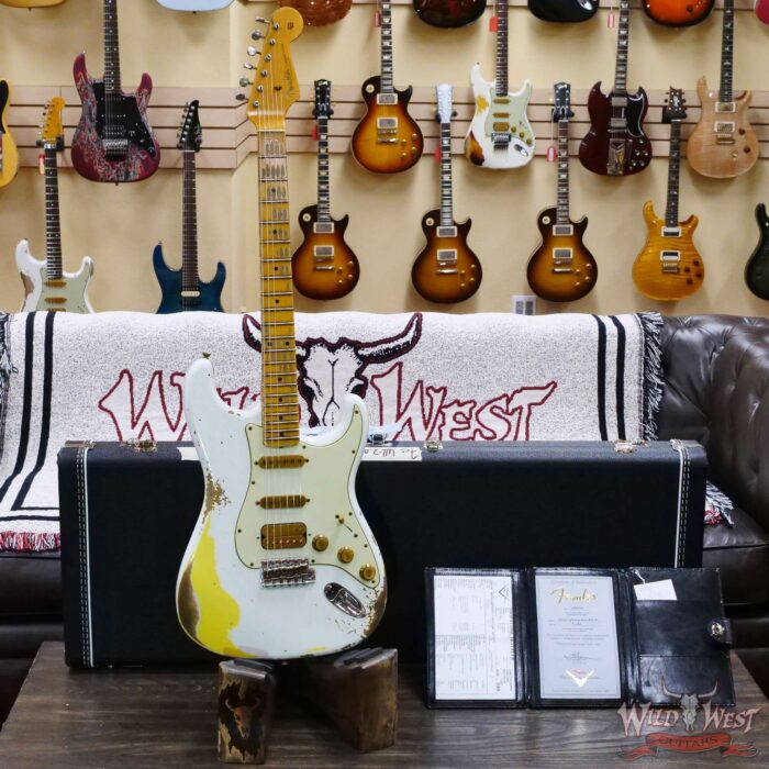 Fender Custom Shop Wild West White Lightning 2.0 Stratocaster HSS Maple Board 21 Frets Heavy Relic Graffiti Yellow - Image 6