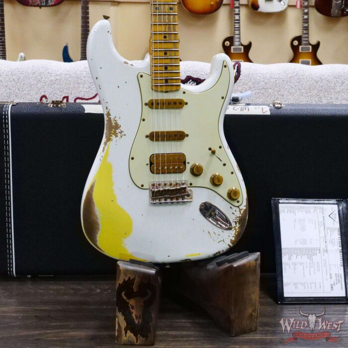 Fender Custom Shop Wild West White Lightning 2.0 Stratocaster HSS Maple Board 21 Frets Heavy Relic Graffiti Yellow - Image 8