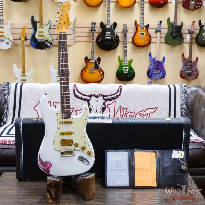 Fender Custom Shop Wild West White Lightning 2.0 Stratocaster HSS Rosewood Board 21 Frets Heavy Relic Pink Paisley - Image 6