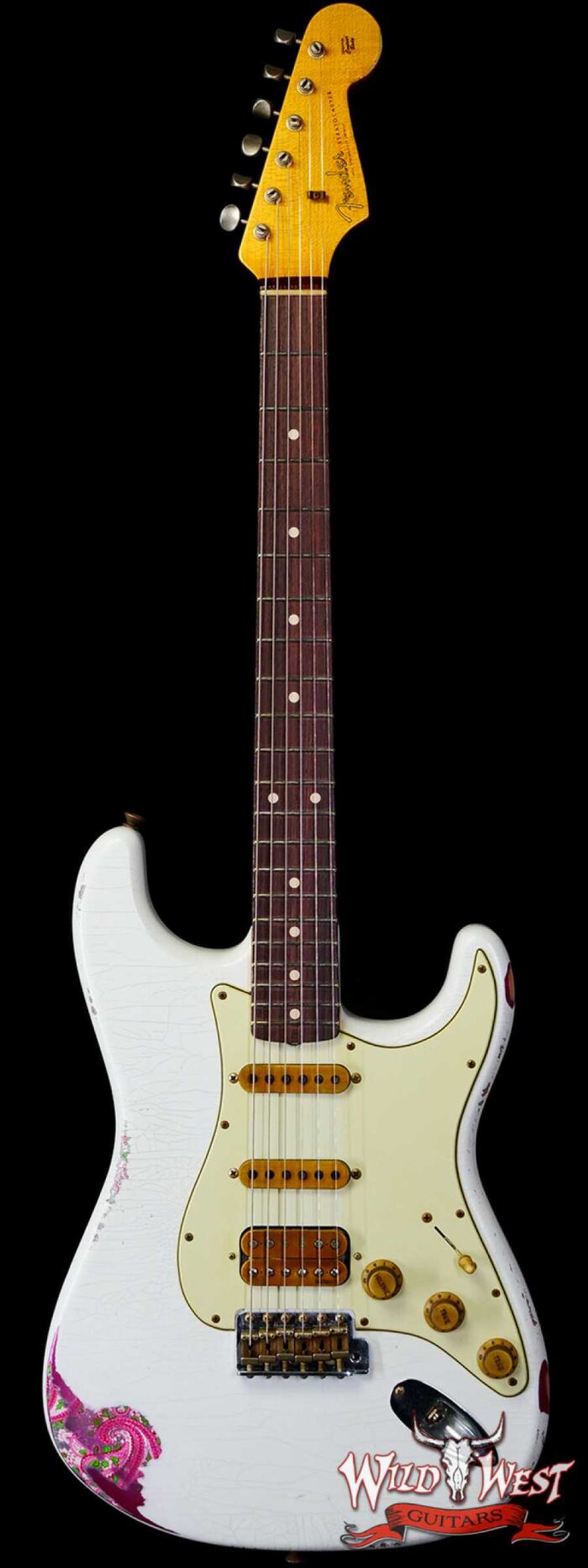 Fender Custom Shop Wild West White Lightning 2.0 Stratocaster HSS Rosewood Board 21 Frets Heavy Relic Pink Paisley - Image 1