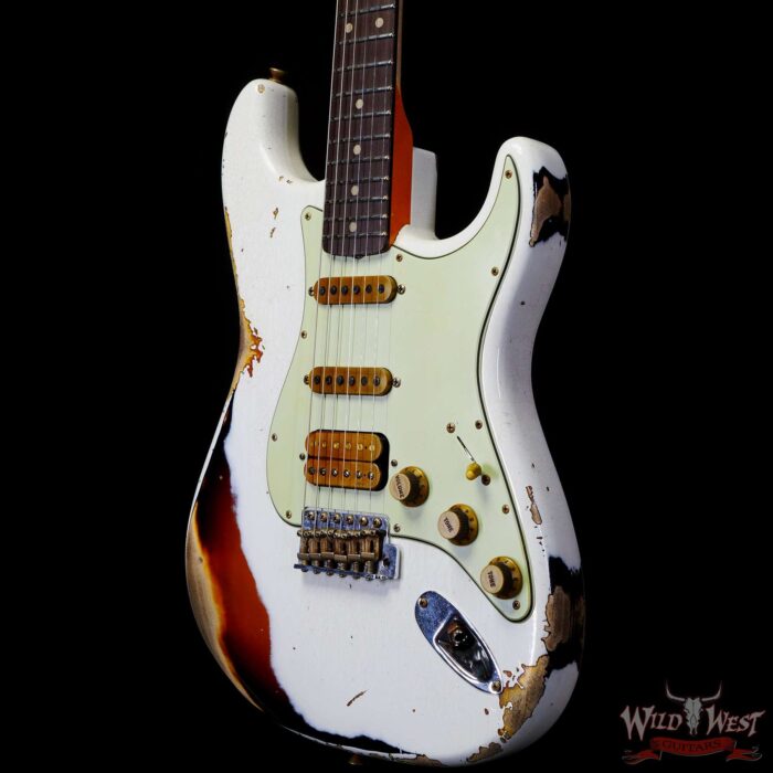 Fender Custom Shop Wild West White Lightning 2.0 Stratocaster HSS Rosewood Board 21 Frets Heavy Relic 3 Tone Sunburst - Image 2