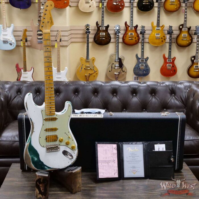 Fender Custom Shop Wild West White Lightning Stratocaster 2.0 Heavy Relic Maple Fingeboard 21 Frets British Racing Green - Image 6