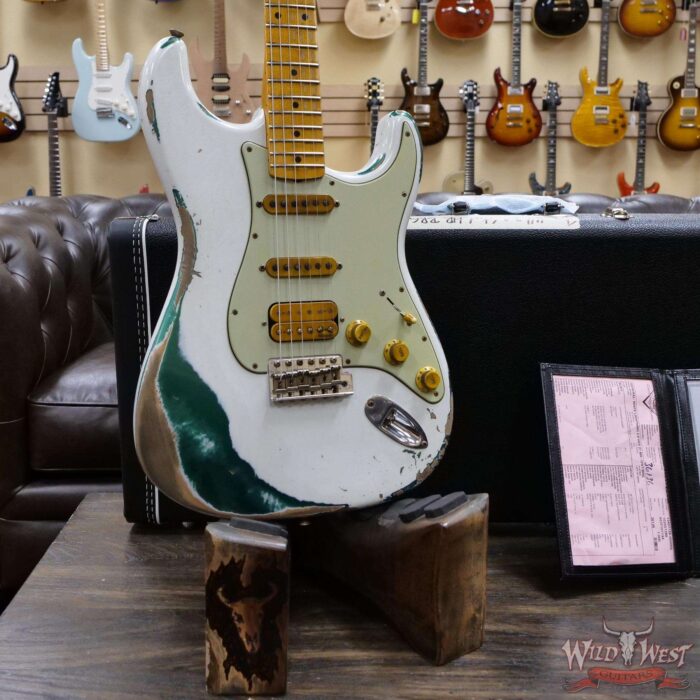 Fender Custom Shop Wild West White Lightning Stratocaster 2.0 Heavy Relic Maple Fingeboard 21 Frets British Racing Green - Image 8